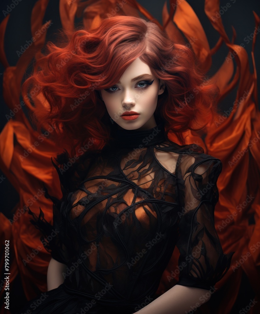 Fiery Redhead in Dark Lace Dress Fiery Redhead in Dark Lace Dress