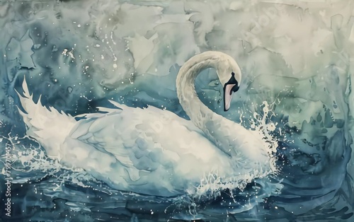 Cute swan watercolor painting