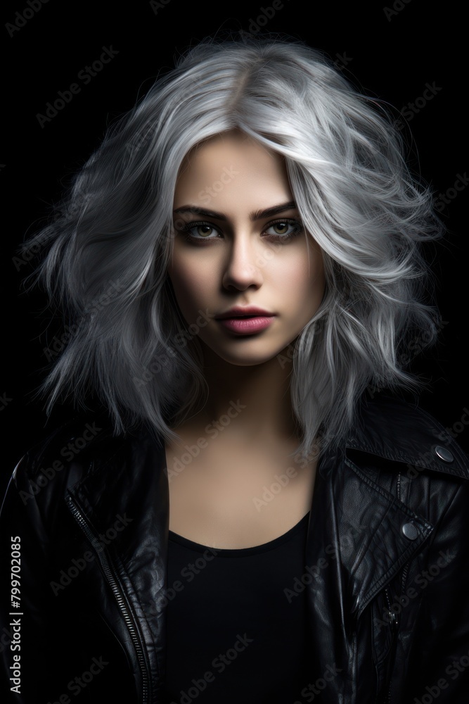 Fototapeta premium Striking portrait of a woman with dramatic silver hair
