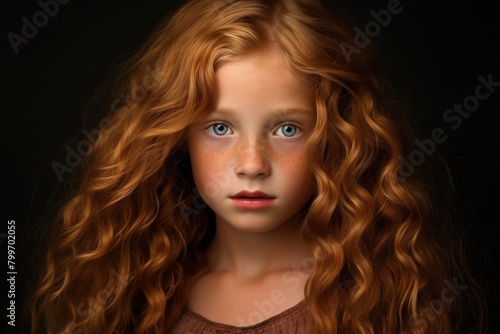 Captivating young girl with vibrant red curly hair