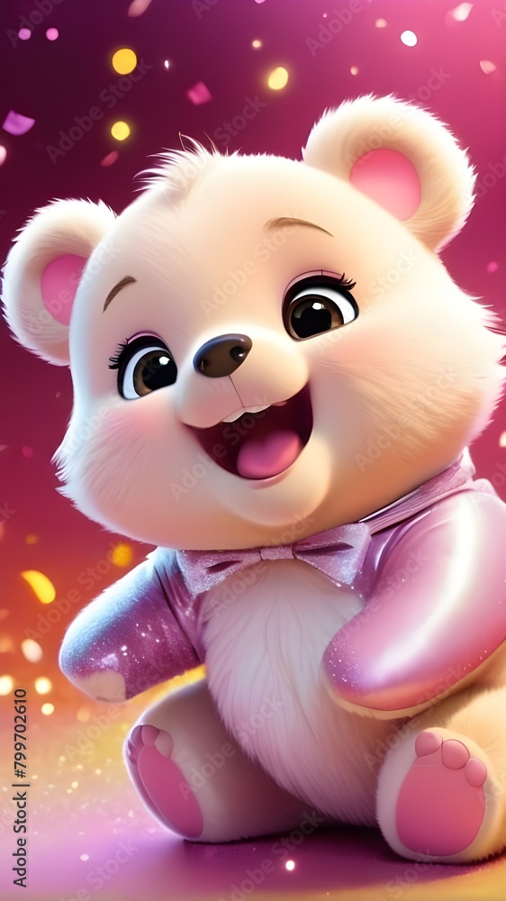 Fototapeta premium Cute baby bear in beautiful sparkling colourful background wallpaper, Mobile wallpapers of cute teddy bear, baby bear wallpaper, Cute animals