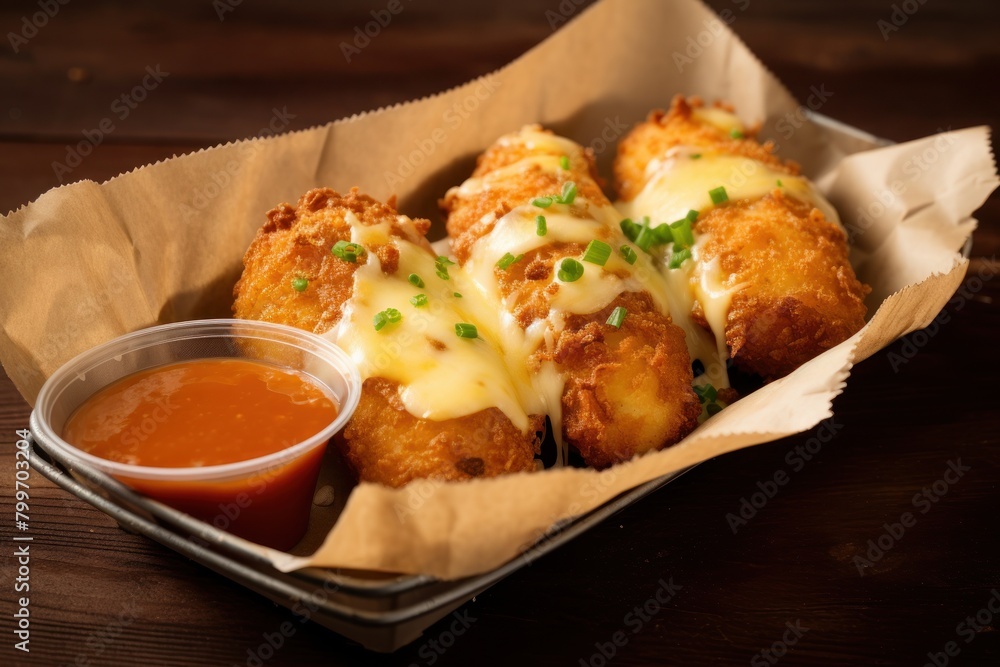 Delicious fried cheese bites with dipping sauce Delicious fried cheese bites with dipping sauce