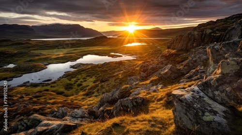 Breathtaking Sunset Over Rugged Landscape