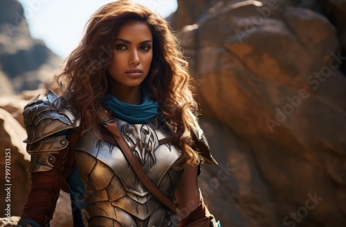 Powerful female warrior in fantasy armor