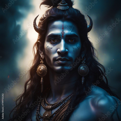 portrait of god shiva with blue theme