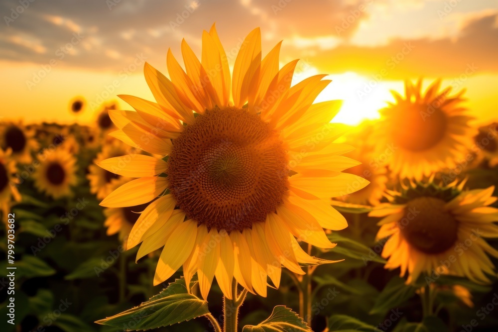 Fototapeta premium Vibrant Sunflower Field at Sunset