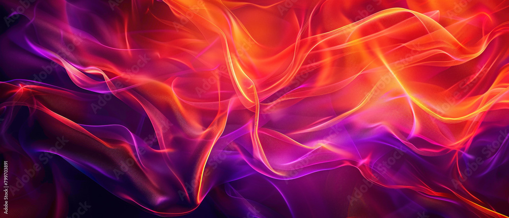 Ribbons of crimson red and fiery orange intertwining with bursts of electric purple, creating a mesmerizing dance agnst the backdrop of the night.
