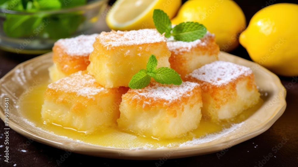 Delicious lemon squares with powdered sugar