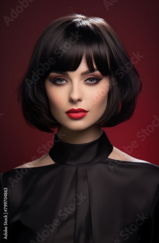 Glamorous woman with dark hair and red lips