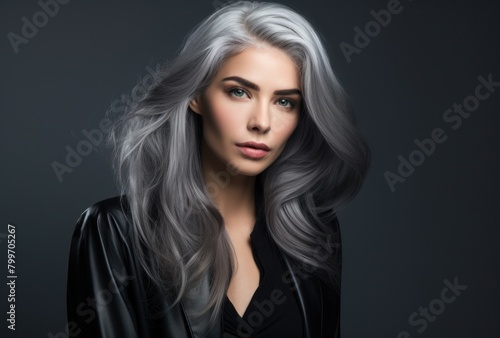 Glamorous woman with long silver hair
