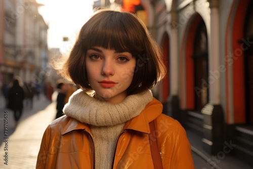 Stylish young woman in city street