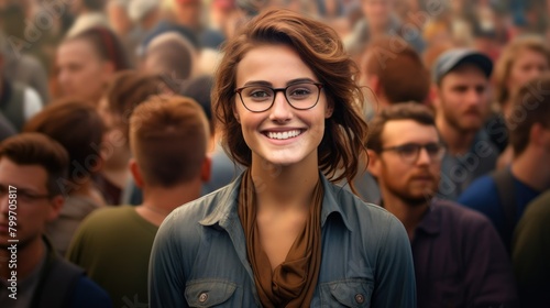 Smiling woman in crowd