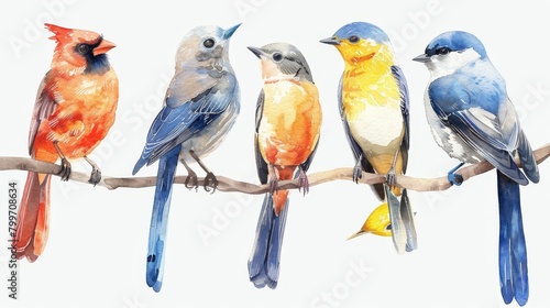 Produce a collection of watercolor clipart illustrating different species of birds suitable for educational materials birdwatching guides or naturethemed artwork photo