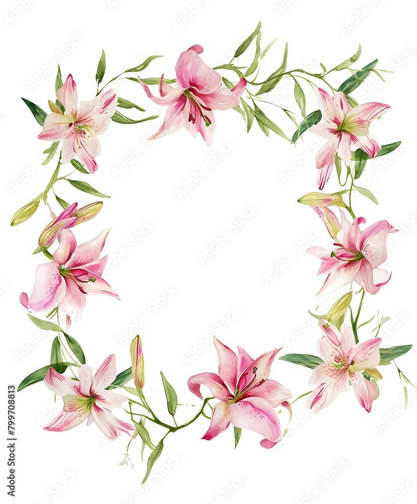 Beautiful vector floral frame with lily flowers and green leaves. Beautiful vector floral frame with lily flowers and green leaves.