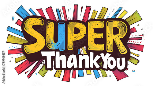 Super thank you sign. Colorful pop art illustration.quote concept in comic style. Creative contemporary design. Flat style sign