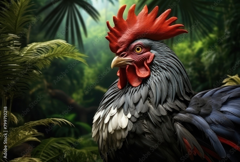 Vibrant Rooster in Tropical Foliage