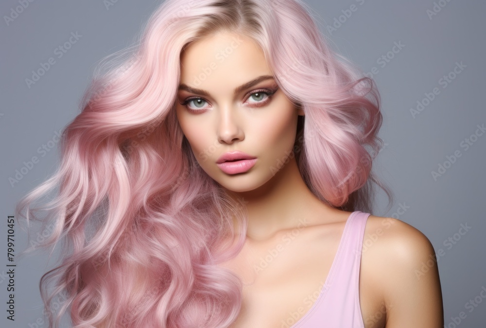 Glamorous woman with pink curly hair Glamorous woman with pink curly hair