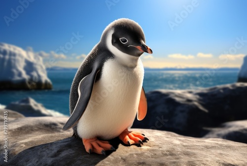 Adorable Penguin on Snowy Rocks