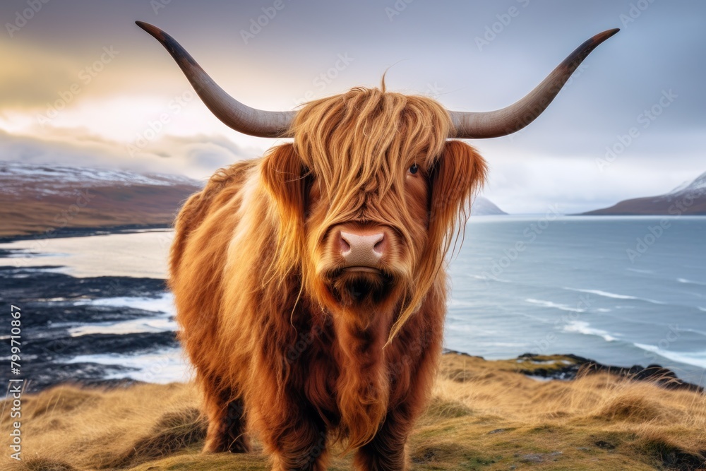 Majestic Highland Cow in Scenic Landscape