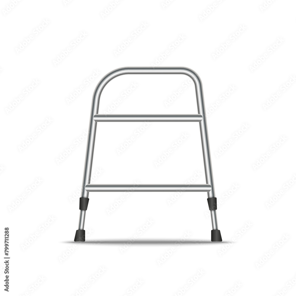 Walker or walking frame for adults side view vector object isolated on white background, rehabilitation equipment for old people.