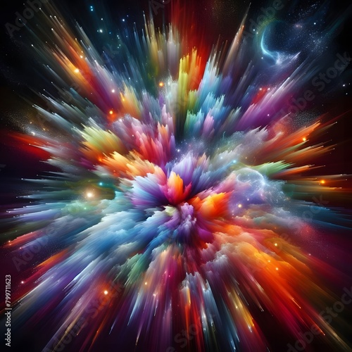 An Aurora Burst with abstract multi colorful shapes swirling and spiraling display