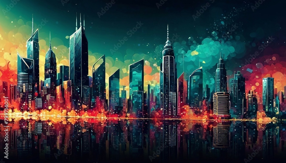 Abstract cityscape background with skyscrapers and urban elements.
Abstract cityscape background with skyscrapers and urban elements.