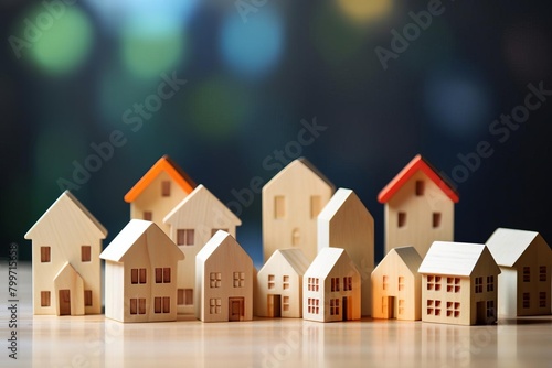 Wallpaper Mural Wooden blocks arranged on a table with a small house model out of focus in the backdrop, suggesting property investment Torontodigital.ca