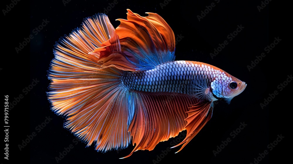 Close-up of a Betta fish showcasing its intricate tail fin design and vibrant colors as it swims gracefully in a well-maintained aquarium, providing a captivating focal point for any aquatic display. Close-up of a Betta fish showcasing its intricate tail fin design and vibrant colors as it swims gracefully in a well-maintained aquarium, providing a captivating focal point for any aquatic display.