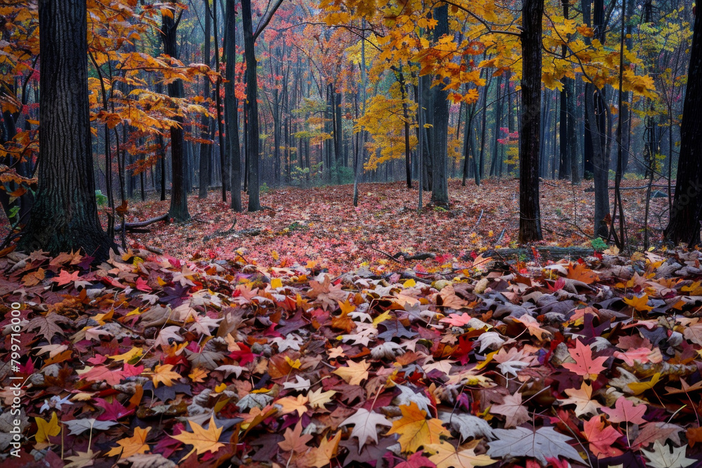 A woodland scene featuring a carpet of fallen leaves covering the forest floor, with their varied colors and textures arranged in a natural mosaic pattern . A woodland scene featuring a carpet of fallen leaves covering the forest floor, with their varied colors and textures arranged in a natural mosaic pattern .