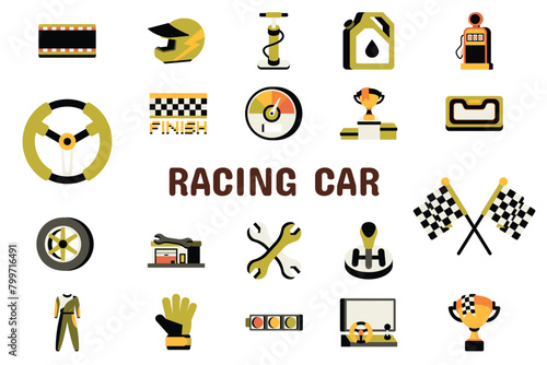 Racing Car Flat Vector Illustration Icon Sticker Set Design Materials