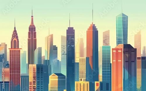 Vector urban concept in flat style - skyscrapers and modern tall buildings - very beautiful city illustration