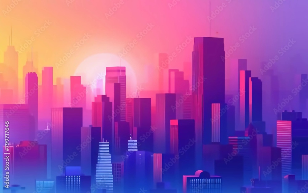 Vector abstract city landscape in bright gradient colors - building and architecture illustration for splash screen for app, banner for website, excellent business concept