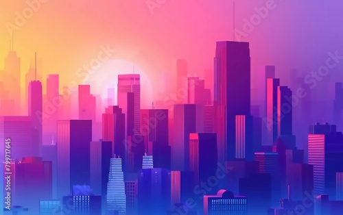 Vector abstract city landscape in bright gradient colors - building and architecture illustration for splash screen for app, banner for website, excellent business concept