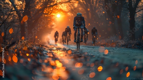 Vitality and Motion: Cyclists in the Warm Sunset Light