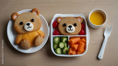 Cute children's plates and dishes shape of a bear. Creative serving for baby.generative.ai