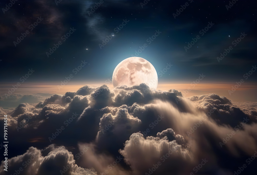 Obraz premium A moon in a dramatic night sky with clouds and stars