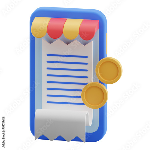 Transaction bill illustration concept. ecommerce 3d render icon.