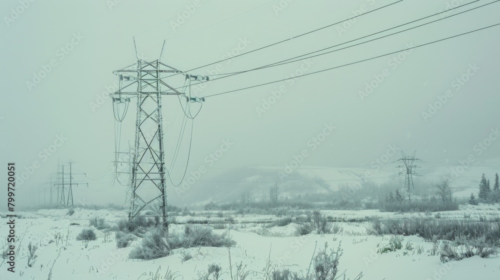 A power line tower in a snowy landscape, symbolizing the resilience of electricity transmission systems in harsh weather conditions. A power line tower in a snowy landscape, symbolizing the resilience of electricity transmission systems in harsh weather conditions.