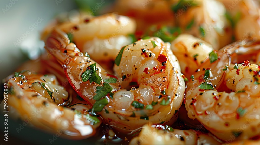 Close-up of fresh shrimp marinated in a savory fish sauce mixture, ready to be grilled to perfection, highlighting the succulent texture and delicate flavor of premium seafood. Close-up of fresh shrimp marinated in a savory fish sauce mixture, ready to be grilled to perfection, highlighting the succulent texture and delicate flavor of premium seafood.