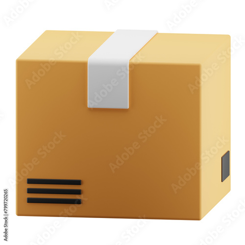 Shipping package illustration isolated. 3d render yellow box icon.