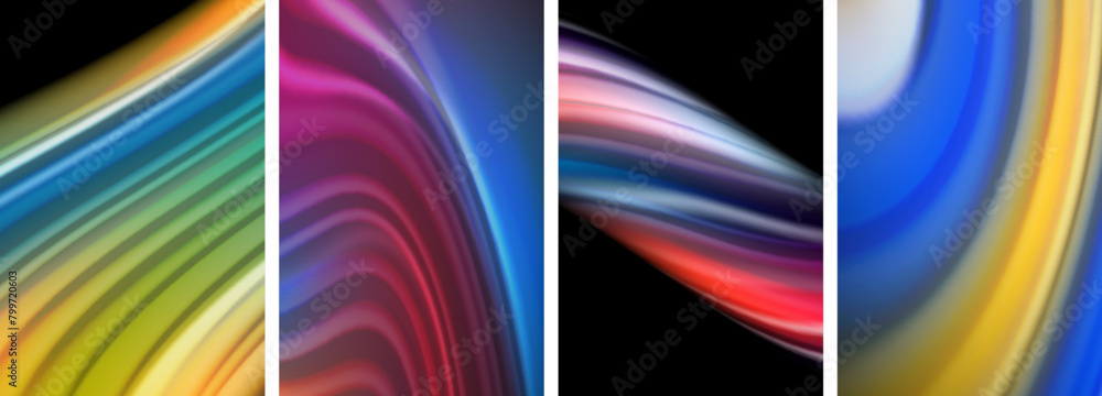 A vibrant collage of four colorful waves in electric blue, magenta, purple, and black creates a dynamic art piece with a bold and graphic pattern A vibrant collage of four colorful waves in electric blue, magenta, purple, and black creates a dynamic art piece with a bold and graphic pattern