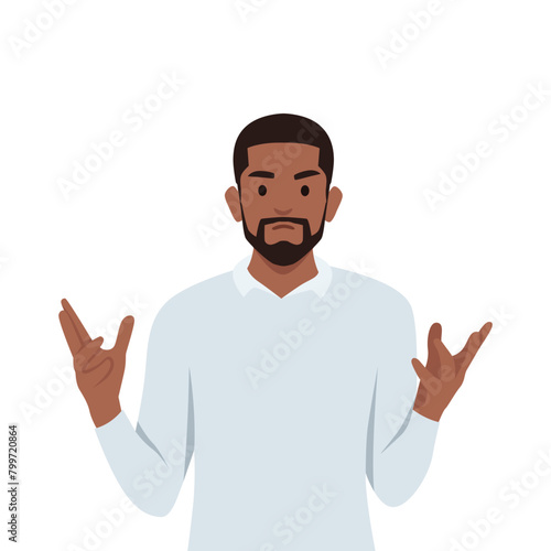 Young man angry and raised fist and shout or screaming expression. Flat vector illustration isolated on white background