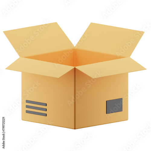 Unboxing package illustration isolated. 3d render yellow box icon.