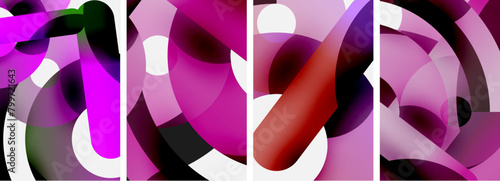 A vibrant collage featuring pink and red circles, letters, and symbols. The artwork is a stunning mix of colors like magenta, violet, and petal pink, creating a bold and eyecatching design