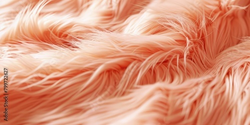 Closeup of lush soft peach fuzz color fur with a silky texture warmth and luxury background. Modern trendy tone hue shade