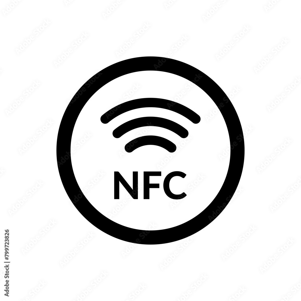 NFC black round icons. Wireless payment outline circle symbol. Near field communication solid sign. NFC black round icons. Wireless payment outline circle symbol. Near field communication solid sign.
