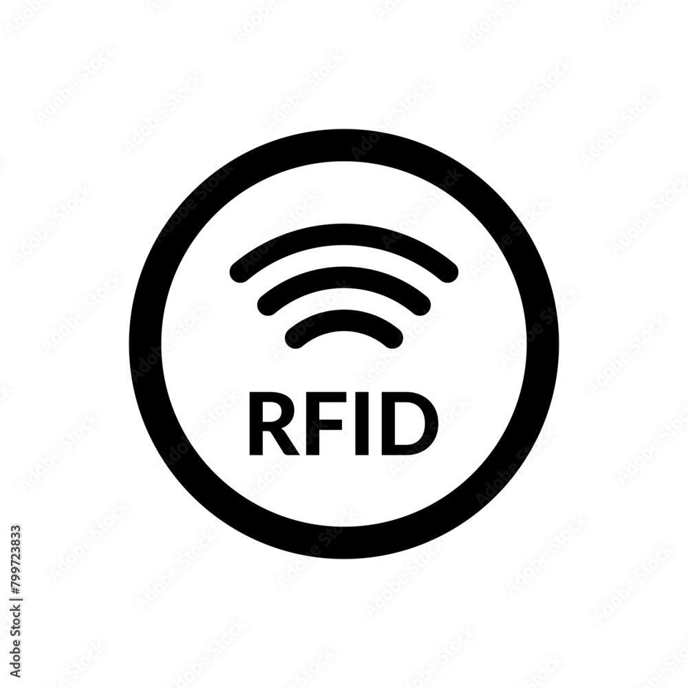 RFID black round outline icon. Wireless security circle symbol. Radio frequency identification sign. Tracking pictogram. RFID black round outline icon. Wireless security circle symbol. Radio frequency identification sign. Tracking pictogram.