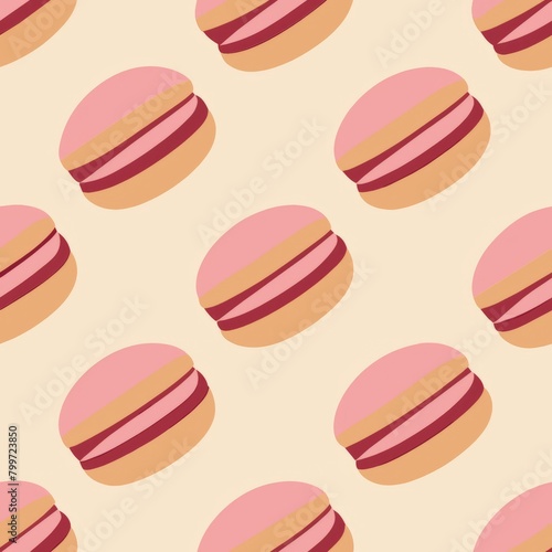 Seamless pattern of almond macarons filled with smooth almond buttercream  Generative AI