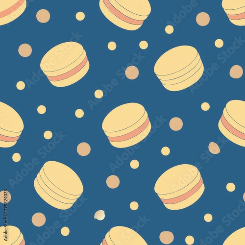 Seamless pattern of champagne macarons celebrating in effervescent style, Generative AI