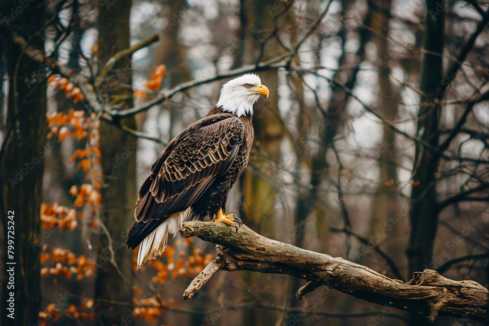 photo bald eagle perched majestically on tree photo bald eagle perched majestically on tree